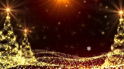 Sparkling Golden Christmas Tree Festive Particle Background Loop
