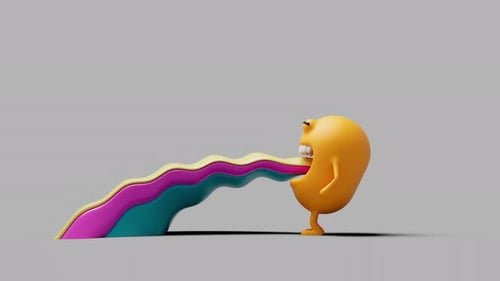 Personaje abstracto eructando un arcoíris. La alegoría tiene el humor de un niño
.