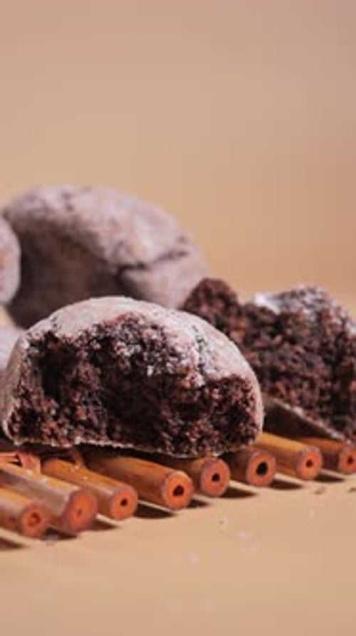 Delicious Chocolate Cookies on Bamboo Mat Close Up