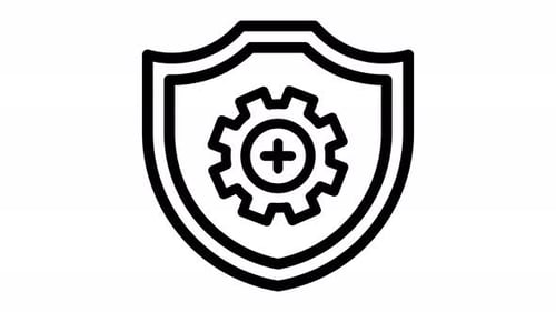 Flat Design Security Shield with Rotating Gear Icon Animation