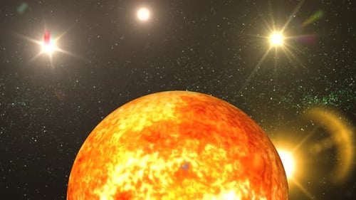 Rotating Sun sphere galaxy in space with solar system, Science and technology video concept. 1417