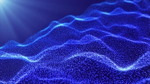 Abstract Blue Particle Wave Digital Motion Background