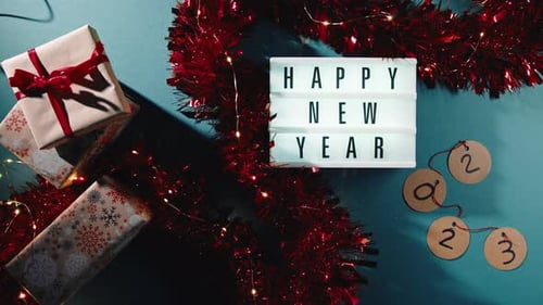 Wrapped Presents, Festive Tinsel, Happy New Year Lightbox