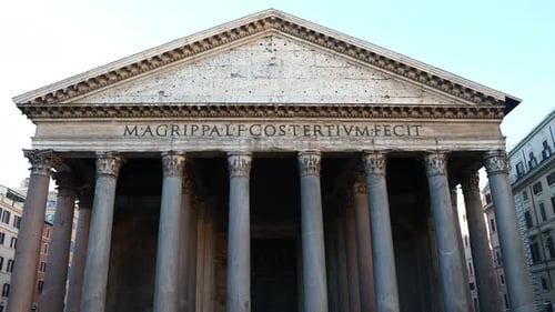 Exterior of Ancient Pantheon Building in Rome on Sunny Day