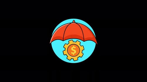 Umbrella Shielding Financial Gear Modern Icon Animation