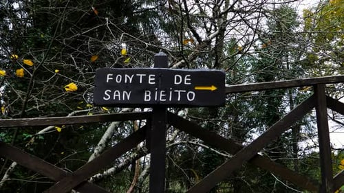 Fonte de San Bieito direction in ancient monastery, Esgos, Galicia, Spain