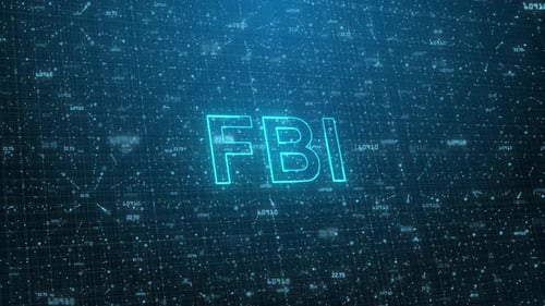 FBI Text on Futuristic Cyberspace Background. 3D Grid and Binary Numbers.