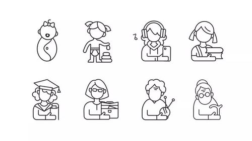 Animated Human Life Stages Line Art Icons