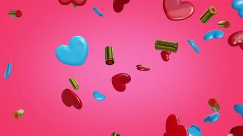 Romantic Conflict: Falling Hearts and Bullet Casings Seamless Loop