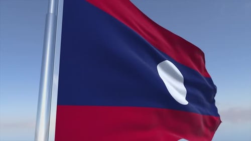 Laos National Flag Waving Realistic Animation with Pole