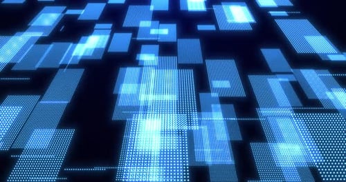 Digital grid with particles in virtual space, high speed connection, big data, data analysis