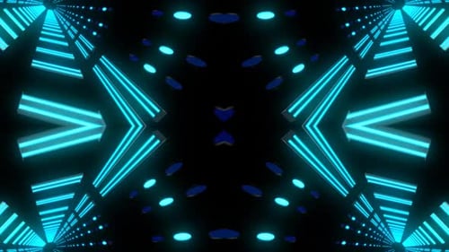 Dynamic neon tunnel with pulsing blue lights creates endless motion