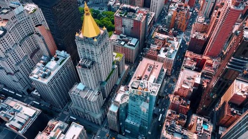 Skyscrapers of stunning New York, USA. Aerial view on the Metropolitan Insurance Company