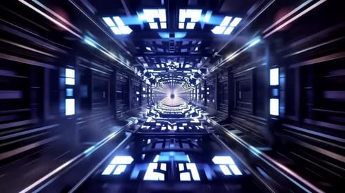 Futuristic SciFi Tunnel with Neon Blue and Purple Lights