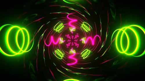 Pink And Green Neon Spirals Reverse Tunnel Background Vj Loop In 4K
