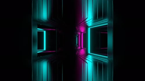 Cyan And Pink Strobe Frame Mirrors Corridor Background Vj Loop In 4K