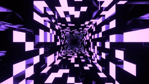 Purple Rectangular Tiled Neon Texture In A Rotating Tunnel Background Vj Loop In 4K