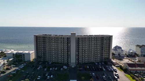 Luxurious Panama City Beach Condominium During Sunrise In Florida, United States. Aerial Drone Shot