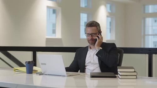 Office Worker Talking on Phone at Office Employee Talking on Phone Phone Meeting Business Man Using