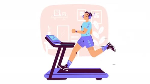 Flat Design Animation of Person Running on a Treadmill