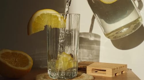 Lemonade Being Poured into Glass in Sunny Setting