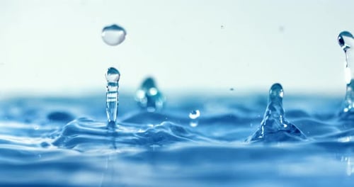 Water Droplets Creating Splashes and Ripples