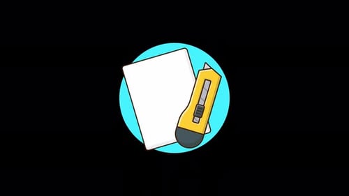 Animated Paper Cutter and Sheet Flat Design Icon