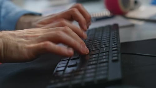 Businessman Hands Typing Keyboard Working Office Closeup Man Pressing Buttons