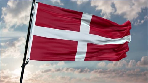 Danish Flag Waving with Realistic Fabric Texture