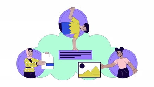 Flat Design Cloud Data Sharing and Team Collaboration Animation