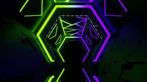 Lime And Purple Futuristic Sci-Fi Corridor Background Vj Loop In HD