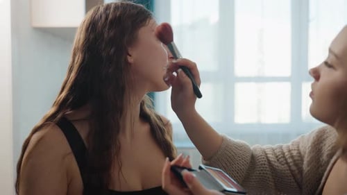 Highquality Portrait Shot Showcasing Makeup Artistry Photograph Of Skilled Artist Applying Makeup