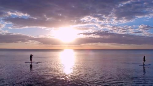 Paddleboarders at Pink Sunset