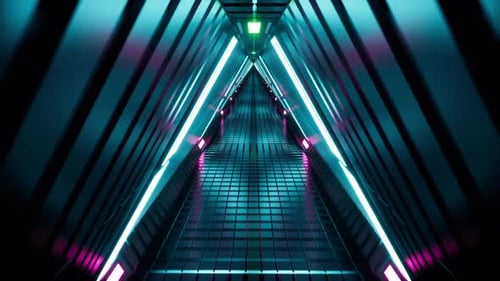 Dark Sci-Fi Triangle Tunnel with Neon Accents