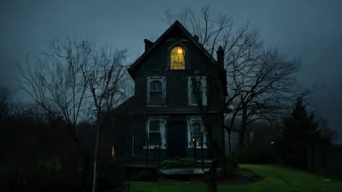 Dark Haunted House with Flickering Lights for Halloween