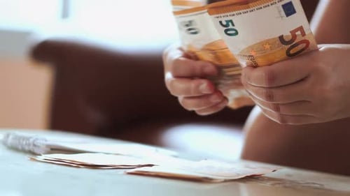 counting money, euro cash. counting banknotes