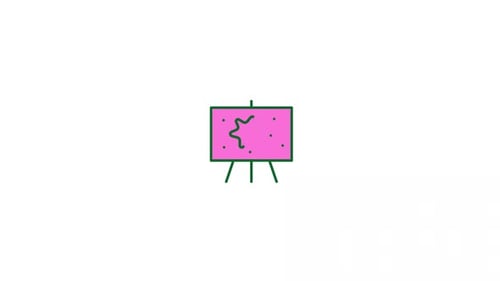 Flat Design Easel with Animated Drawing Icon