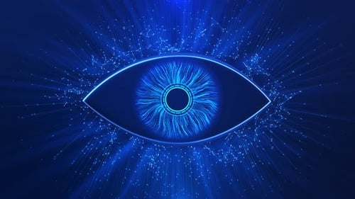 Futuristic Digital Eye Animation with Glowing Particles