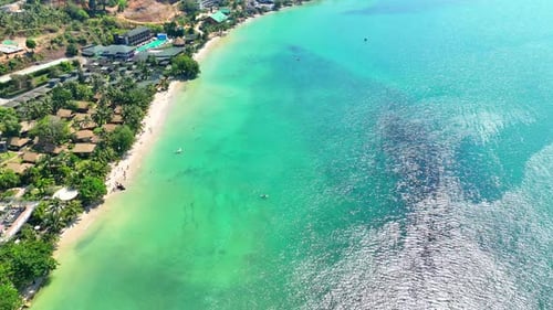 Aerial view of a tropical coastline with stunning beaches in Thailand. 4K.