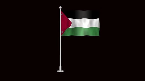 Palestinian Flag Waving on Flagpole Loop