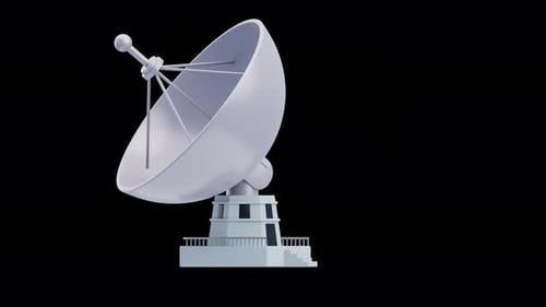 Modern 3D Animated Satellite Dish Rotating on Black