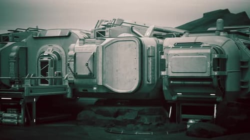 Colonist Base Established on a Distant Planet Amidst Rocky Terrain