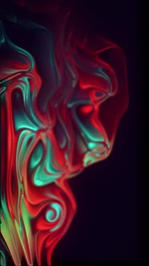 Abstract Fluid Waves of Red Teal Glowing Liquid
