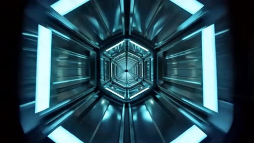 Bewegung durch den leuchtenden sechseckigen Technologiekorridor