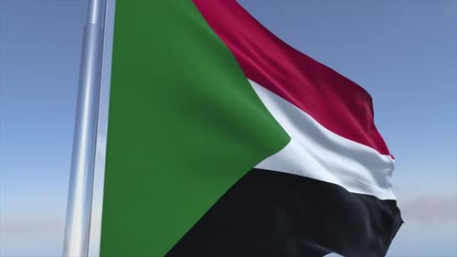 Realistic 3D Sudan Flag Waving Animation Loop
