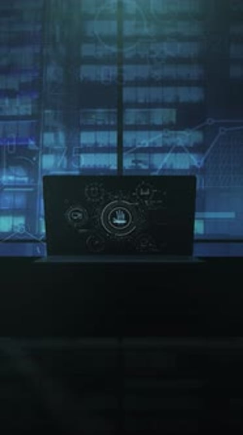 Privacy Statistics Graphics Over a Laptop Silhouette