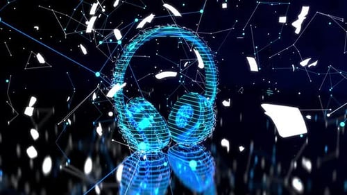 Futuristic Wireframe Headphones Music Technology Animation