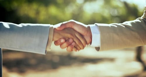 Business Professional Shake Hands Outdoors in Agreement