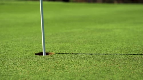 Golfball fällt in ein Loch auf dem Golfplatz