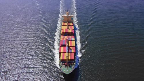 Aerial View of a Container Ship on Ocean